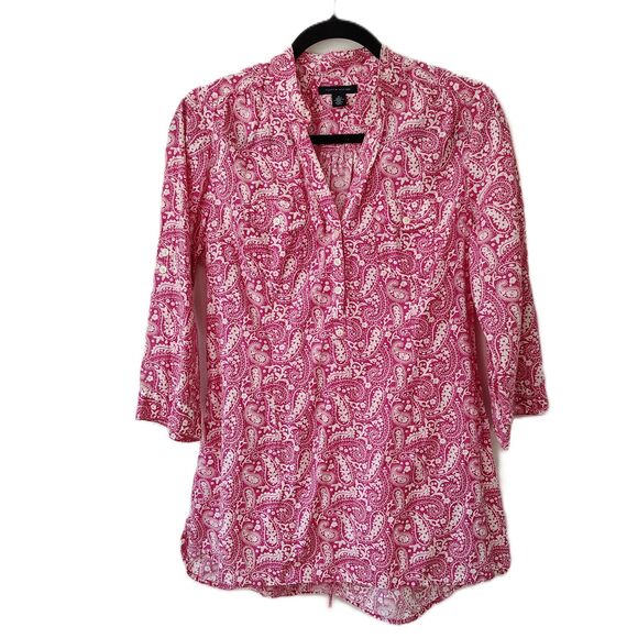 Tommy Hilfiger Pink Floral Paisley Cotton Medium Women's Half Button Tunic Shirt - Picture 1 of 6